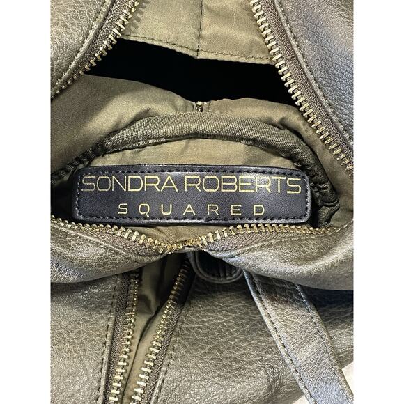 Sondra Roberts Squared Pebbled Green Backpack Bag Purse Casual Vegan Leather EUC - Picture 9 of 12
